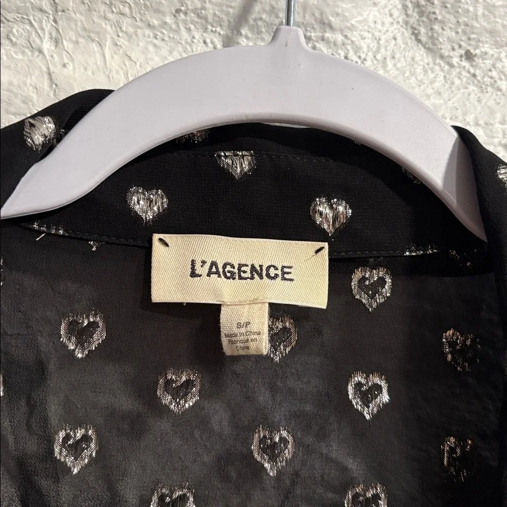 L’Agence Hailie Black & Silver Hearts Semi Sheer Blouse - Picture 5 of 11